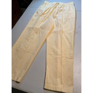 Bon Worth Yellow Crinkle Drawstring Pants Petite Large LP Cotton Blend 74231